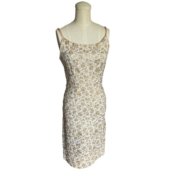 Vintage 50s Gold Silver Jacquard Brocade Wiggle Dress Vest Set Cocktail Pinup - Picture 5 of 14